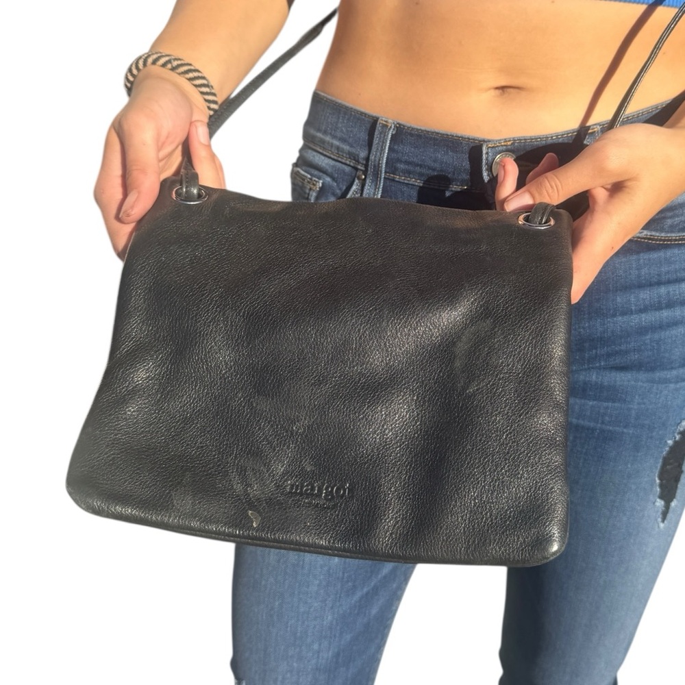 Margot Black Pebbled Leather Crossbody Bag – Minimalist Vintage Designer Purse